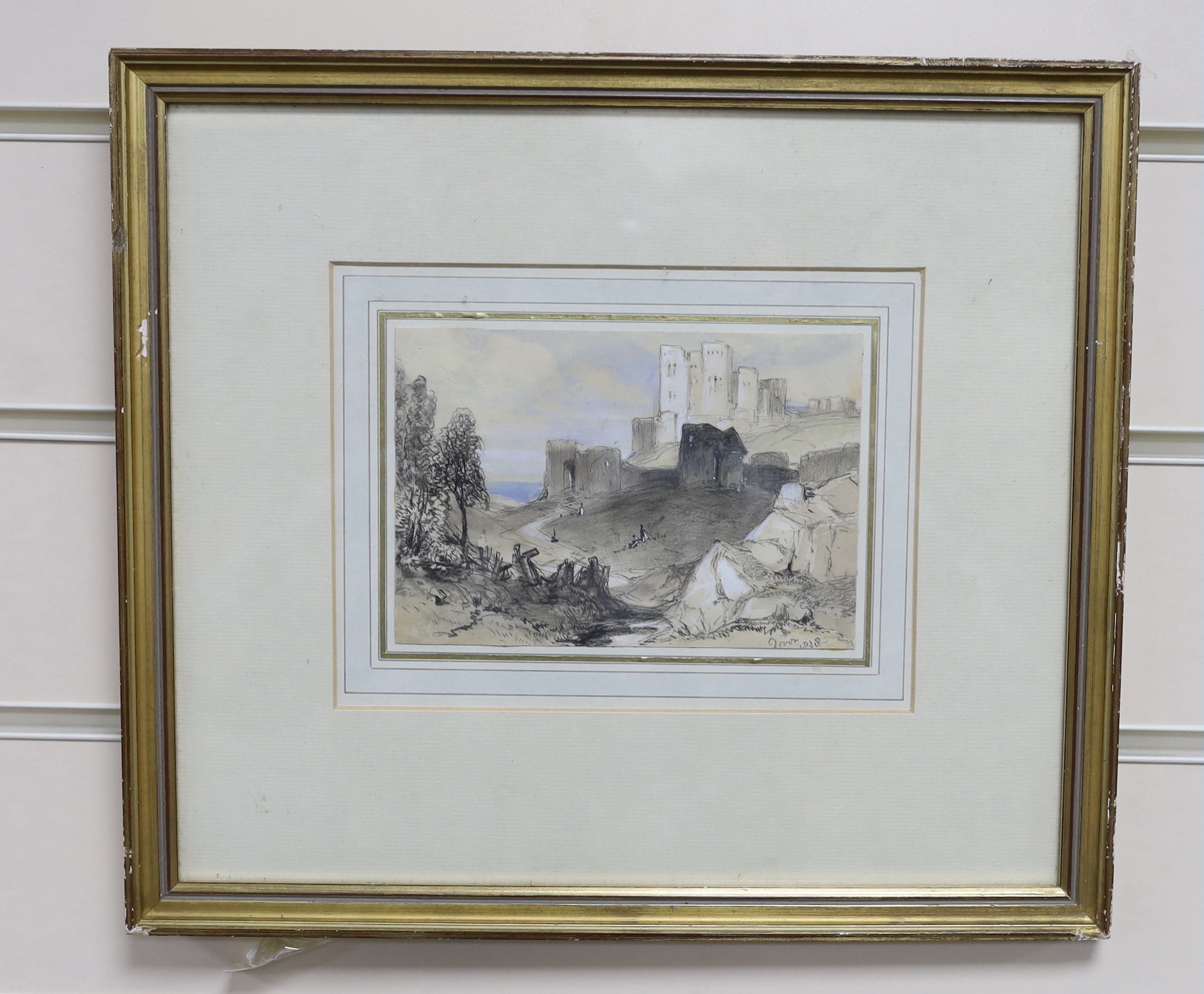 James Duffield Harding (1798-1863), watercolour, Dover Castle, inscribed, details verso, 10x15cm